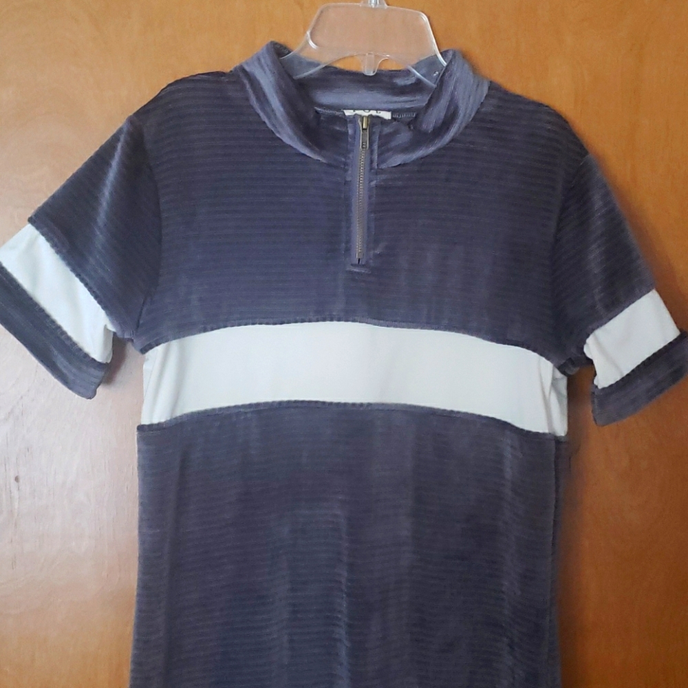 POL Velvet Short Sleeve Dress with Zip up Collar